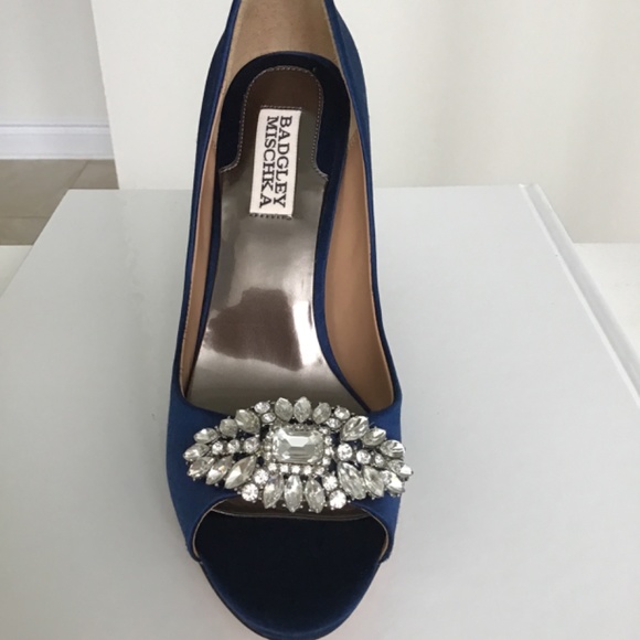 Badgley Mischka royal blue satin open toe pump size 7-7 1/2 - Picture 3 of 10